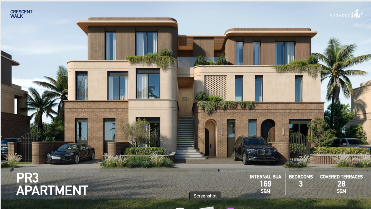 شقة للبيع كمبوند كريسنت ووك التجمع السادس تقسيط10 سنوات عرض حصري 1 كريسنت ووك