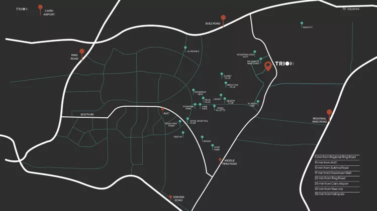 كمبوند تريو جاردنز التحمع الخامس 2025 – Trio Gardens New Cairo